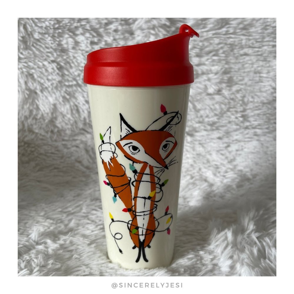 kate spade ▪ Bright Red Festive Holiday Winter Fox Thermal Travel Coffee Mug